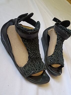 Trippen Women's Black Leather Woven Sandal